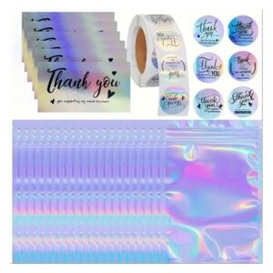 620 holographic pieces Thank You Cards, stickers and bag